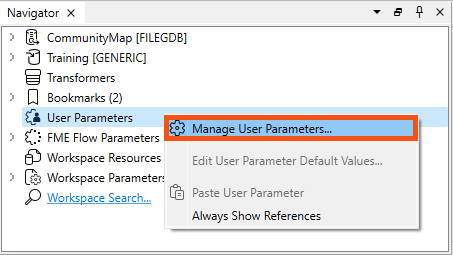 Manage User Parameters in the Navigator